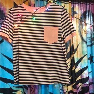 Striped top with pink pocket
